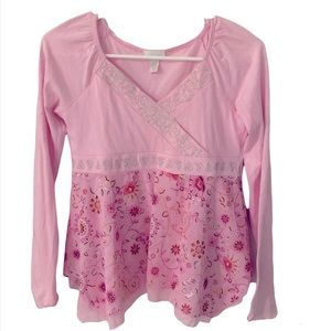 Limited Too RARE handkerchief style pink flowy floral blouse size 14 girl